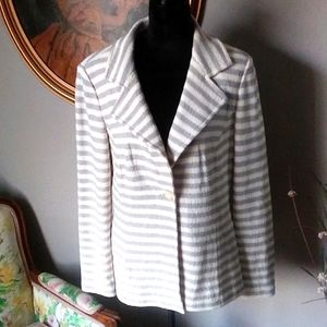 NWOT St John Gray & Cream Horizontal Stripe 1 Button Lounge  Jacket. Size 12